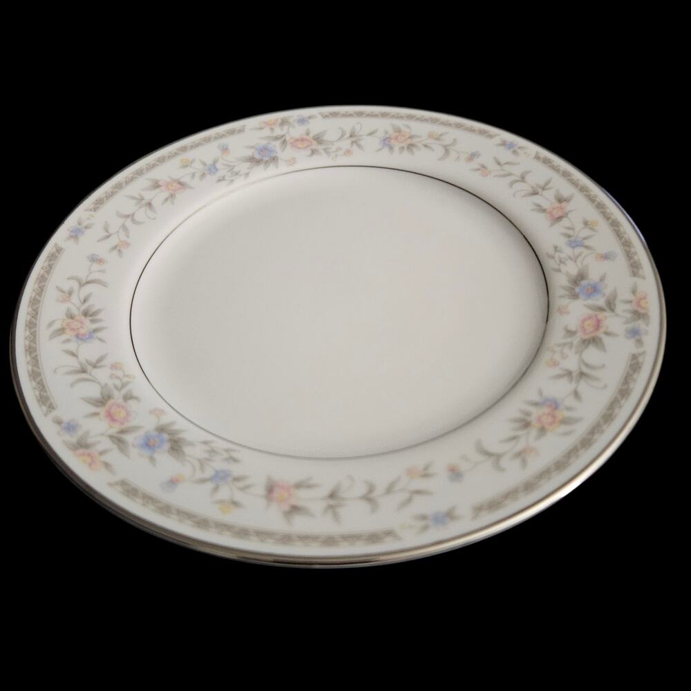 Vintage Laura 6262 Japan Bread Plates Set of 2 Floral Silver Trim 6.5”